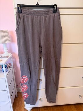 the Rolling Stones Taupe/Gray Cozy Pullover Sweatshirt with Script Logo